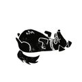 Linocut dog sleeps on his back