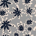 linocut flowers vector seamless pattern