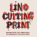 Linocut letters and numbers, artistic alphabet