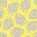Linocut print strawberries linen vector seamless pattern background.Soft fruit motifs blended onto Hessian fiber texture