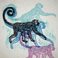 Linocut tropical Jungle Monkey on background Royalty Free Stock Photo