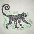 Linocut tropical Jungle Monkey on background Royalty Free Stock Photo