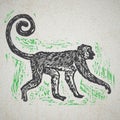 Linocut tropical Jungle Monkey on background