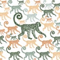 Linocut tropical Jungle Monkey background Royalty Free Stock Photo