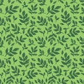 Linocut vector dark leaves on greenbackground. Seamless vector green leaves linocut grunge pattern. Linocut vector