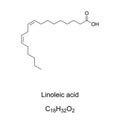 Linoleic acid, polyunsaturated omega-6 essential fatty acid, chemical formula Royalty Free Stock Photo