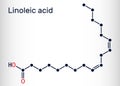 Linoleic acid, LA molecule. Omega-6, polyunsaturated fatty acid. Skeletal chemical formula Royalty Free Stock Photo