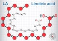 Linoleic acid LA. Structural chemical formula and molecule mod Royalty Free Stock Photo