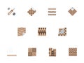 Linoleum brown flat style icons set Royalty Free Stock Photo