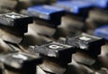 Linotype keyboard letters k, q keys closeup Royalty Free Stock Photo