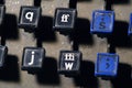 Linotype keyboard letters q, f, s, j, w keys closeup Royalty Free Stock Photo