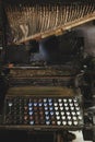 Linotype machine with red, white, and blue keys Royalty Free Stock Photo