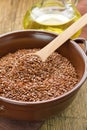 Linseed oil and flax seeds Royalty Free Stock Photo