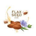 Linseed oil, flaxseed and flowers vector illustration