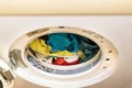 Lint trapped in filter of laundry dryer machine after drying Royalty Free Stock Photo
