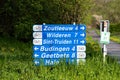 Linter , Belgium - Road sign of the municipalities nearby at the Ravel cycling road