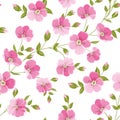 Linum seamless pattern for fabric swatches. Pattern with red flowers and small leaves. Royalty Free Stock Photo