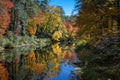 Linville River in autumn foliage forest on Blue Ridge Parkway.