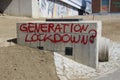 Graffiti on a stone in the suburb of Linz. Inscription: Generation Lockdown? Austria.