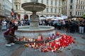 flowers and burning candles lie at a memorial in memory of upper austrian doctor Lisa-Maria Kellermayr Royalty Free Stock Photo