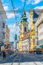 LINZ, AUSTRIA, JULY 30, 2016: View of the Ursulinenkirche church situated on the Landstrasse street in the Austrian city