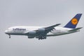 irbus a-380-800, landing at the airport of hoersching on a rainy day Royalty Free Stock Photo