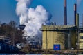 Linz, austria, 01 march, 2021, steam from iron factory Royalty Free Stock Photo