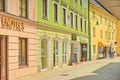 Linz, Austria: Street view with colorful historical buildings in the old town Royalty Free Stock Photo