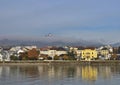 Linz at the Danube with view of Poestlingberg