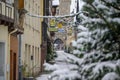 LINZ AM RHEIN, GERMANY - DEC 14, 2022: Neutor street with historic gate at end