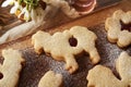 Linzer cookie in the shape of Easter lamb filled with strawberry marmalade Royalty Free Stock Photo