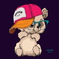 Hand draw Image Portrait of toy bear in a cap. Hand draw vector illustration