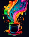 Cup of coffee at the bright colorful splashes