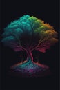 illustration tree with colorful lights in dark background