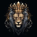 Scary Lion With Crown - Gothic Dark And Ornate Vector Illustration