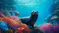 Vibrant Maya Rendered Illustration Of A Sea Lion In The Ocean