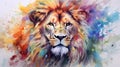 Lion, watercolor illustration, colourful animal