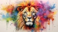 Lion, watercolor illustration, colourful animal