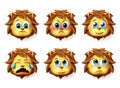 Lion animal emoji vector set. Cute emoji of lions face in sad and angry emotions and expressions. Royalty Free Stock Photo