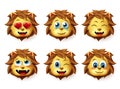 Lion animal emoji vector set. Lions emoticons with funny and inlove facial expressions for design. Royalty Free Stock Photo