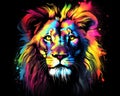 Lion artistic color lines are abstract of a lion black background with watercolor splashes.