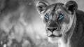 lion in black and white with blue eyes. AI Generative Royalty Free Stock Photo