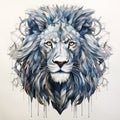 Meticulously Detailed Blue Lion In Multi-layered Geometry