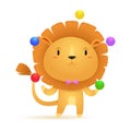 Lion in a bow tie jugling multicolor balls