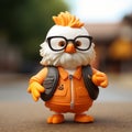 Lively Street Scenes: Toy Holding Backpack With Orange Bird - Zbrush Style