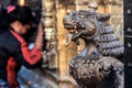 Lion bronze head statue at Bhaktapur Durbar Square, Nepal Royalty Free Stock Photo