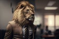 Lion in a business suit concept of leadership and success AI Generation Royalty Free Stock Photo