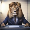 Lion in business suit in voting booth Royalty Free Stock Photo