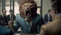 Lion Business worker or lawyer. Metaphor for all powerful boss or lawyer or employer.