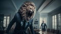 Lion Business worker or lawyer. Metaphor for all powerful boss or lawyer or employer.